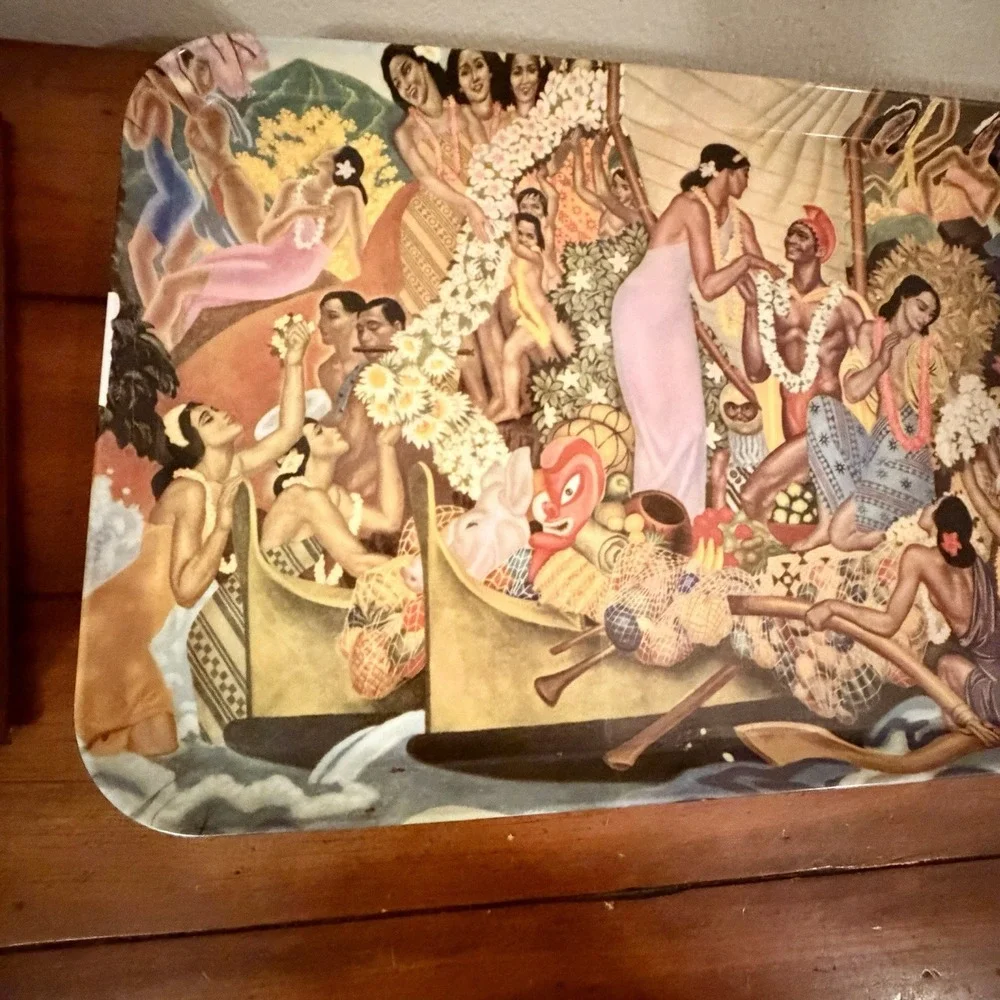 Vtg Makahiki  Tray Pacific‎ Coaster Eugene Savage SS Lurline Hawaii Royal Luau